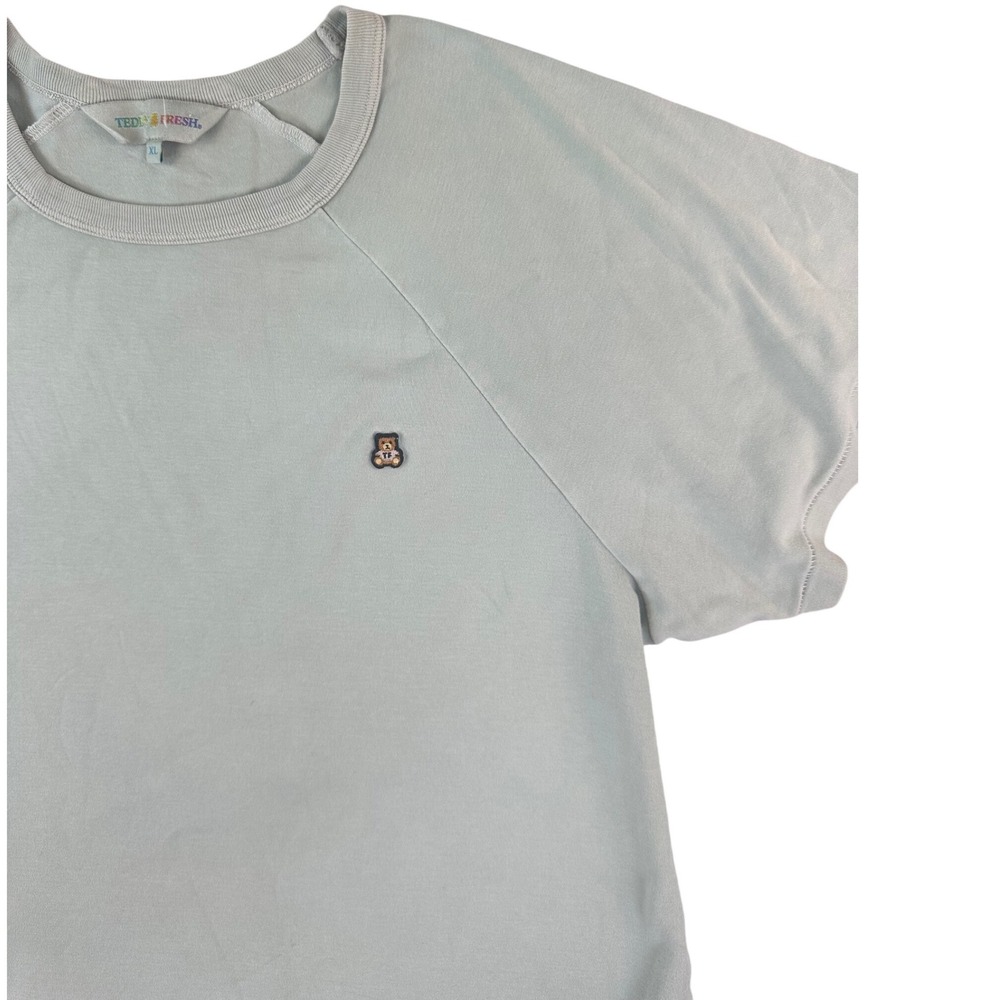 Teddy Fresh Fitted T Shirt XL Women's Sage Green Embroidered Bear Logo Cotton
